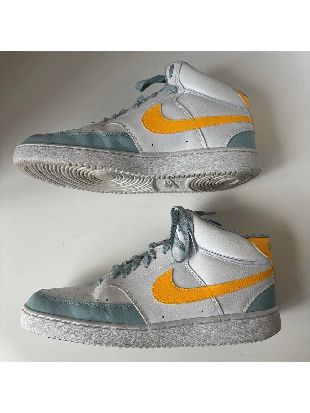 Nike Court Vision Mid Men's Size 9.5 Shoes White Yellow Blue Athletic Sneakers